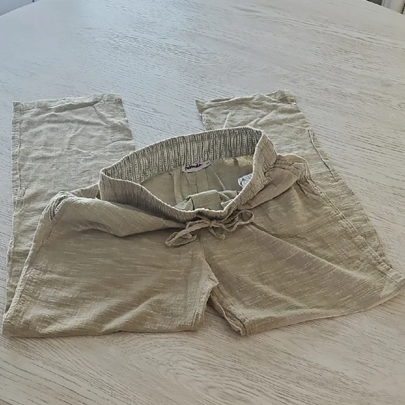 Fabindia Beige Linen Pants Size 34 Drawstring Like New Condition - Picture 1 of 9